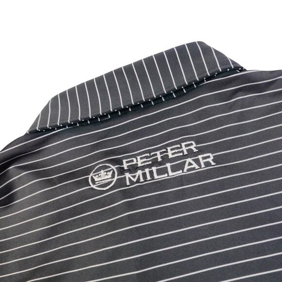 Peter Millar Mens Green Striped EMBROIDERED BACK Golf Polo Shirt Bear Lake Small - Picture 1 of 8